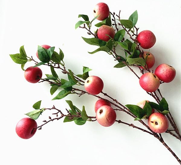 2pcs Artificial Apple Tree Branch with 7 Apple Fruit Faux Greenery Plant for Wedding Centerpieces Hotel Floral Decoration (Green)