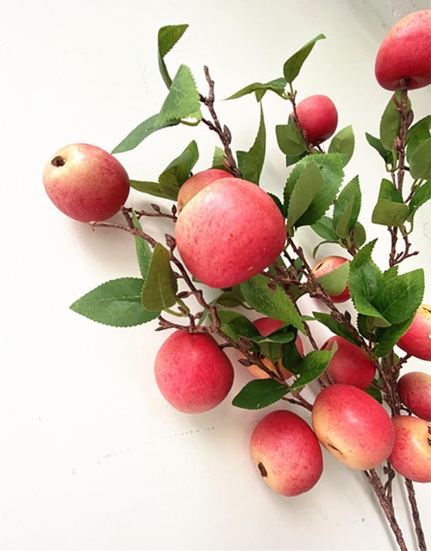 2pcs Artificial Apple Tree Branch with 7 Apple Fruit Faux Greenery Plant for Wedding Centerpieces Hotel Floral Decoration (Green)
