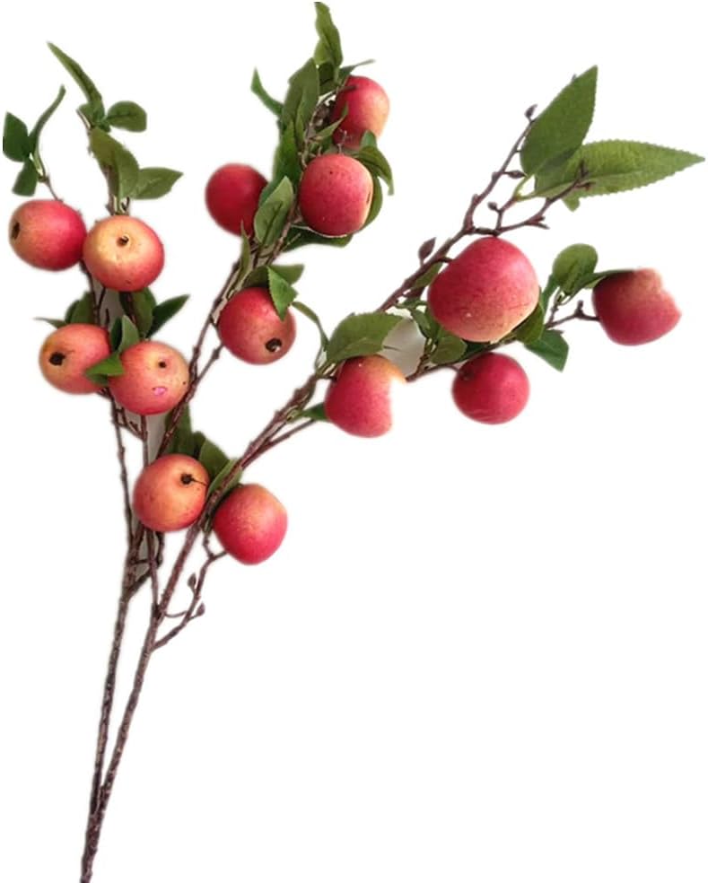2pcs Artificial Apple Tree Branch with 7 Apple Fruit Faux Greenery Plant for Wedding Centerpieces Hotel Floral Decoration (Green)