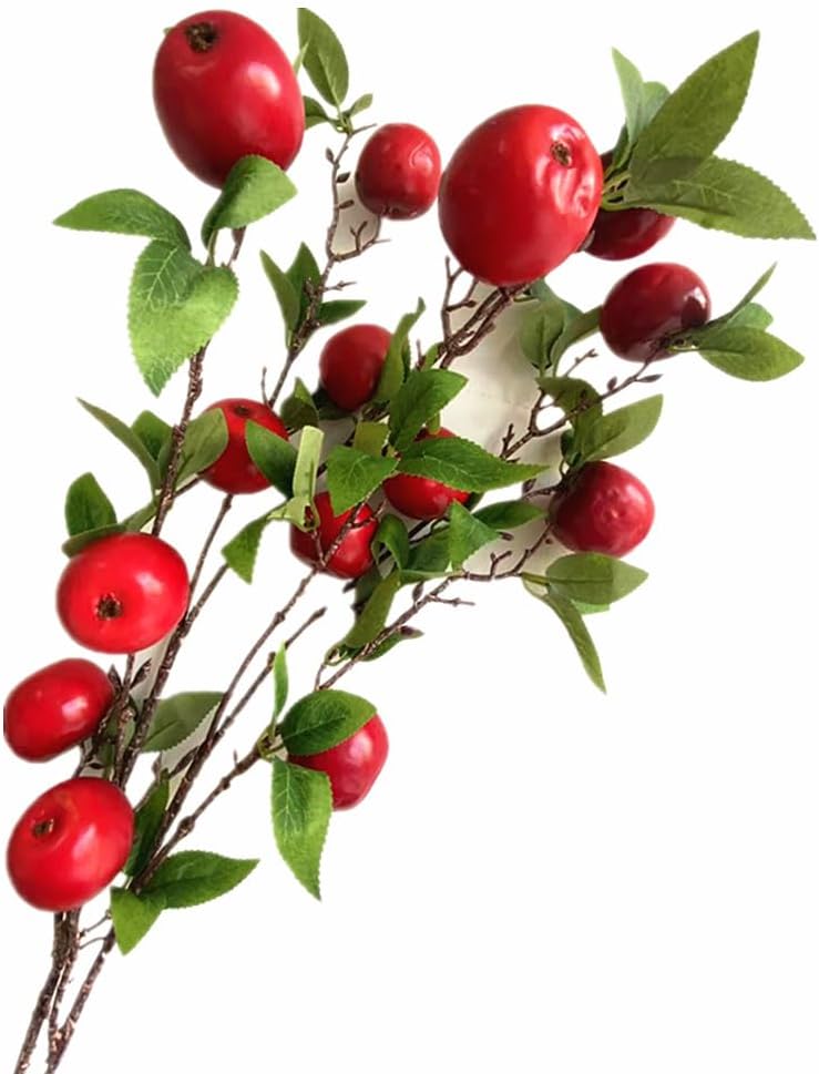 2pcs Artificial Apple Tree Branch with 7 Apple Fruit Faux Greenery Plant for Wedding Centerpieces Hotel Floral Decoration (Green)