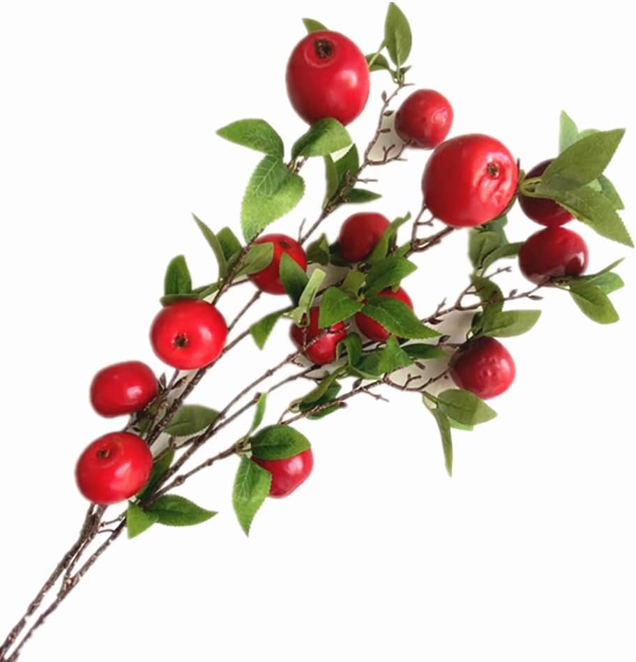 2pcs Artificial Apple Tree Branch with 7 Apple Fruit Faux Greenery Plant for Wedding Centerpieces Hotel Floral Decoration (Green)