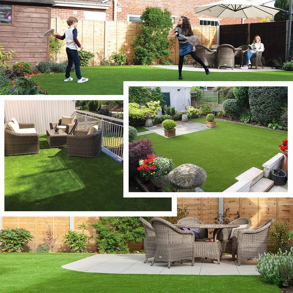 Synthetic Artificial Grass Turf Lawn 15 x 30ft, 1.38" Outdoor/Indoor Fake Grass Rug Astroturf for Dogs,Faux Grass Rug with Drainage Holes/Custom Size Provided