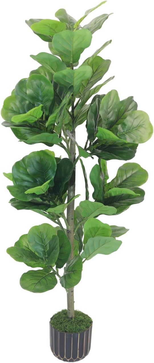 4FT Artificial Fiddle Leaf Fig Tree, Premium Fake Ficus Lyrata Plant in Decorative Black Planter for Indoor Home Office Decor, Housewarming Gift
