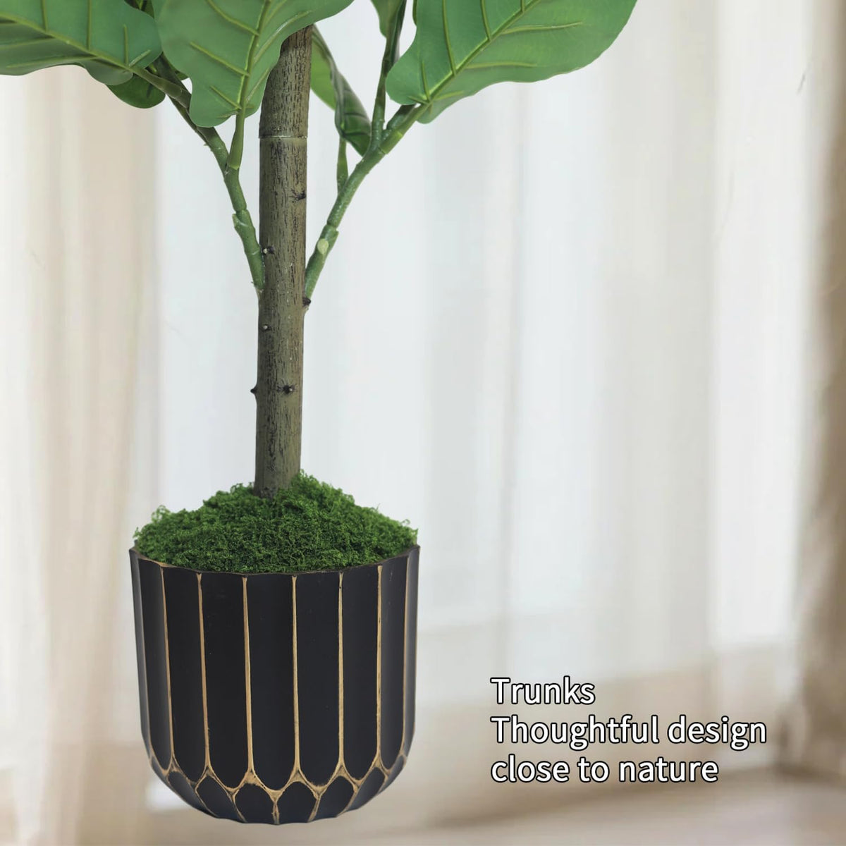 4FT Artificial Fiddle Leaf Fig Tree, Premium Fake Ficus Lyrata Plant in Decorative Black Planter for Indoor Home Office Decor, Housewarming Gift