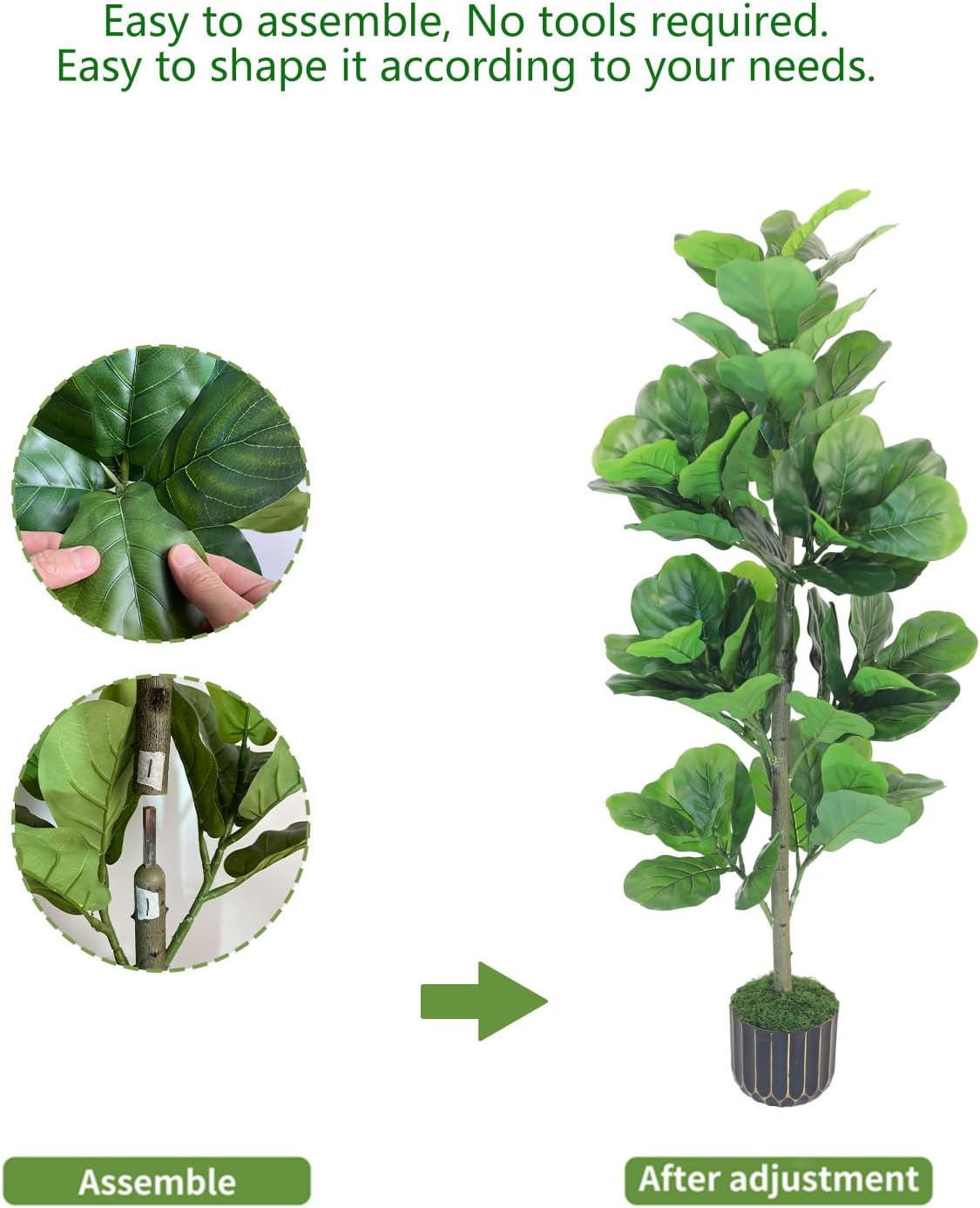 4FT Artificial Fiddle Leaf Fig Tree, Premium Fake Ficus Lyrata Plant in Decorative Black Planter for Indoor Home Office Decor, Housewarming Gift