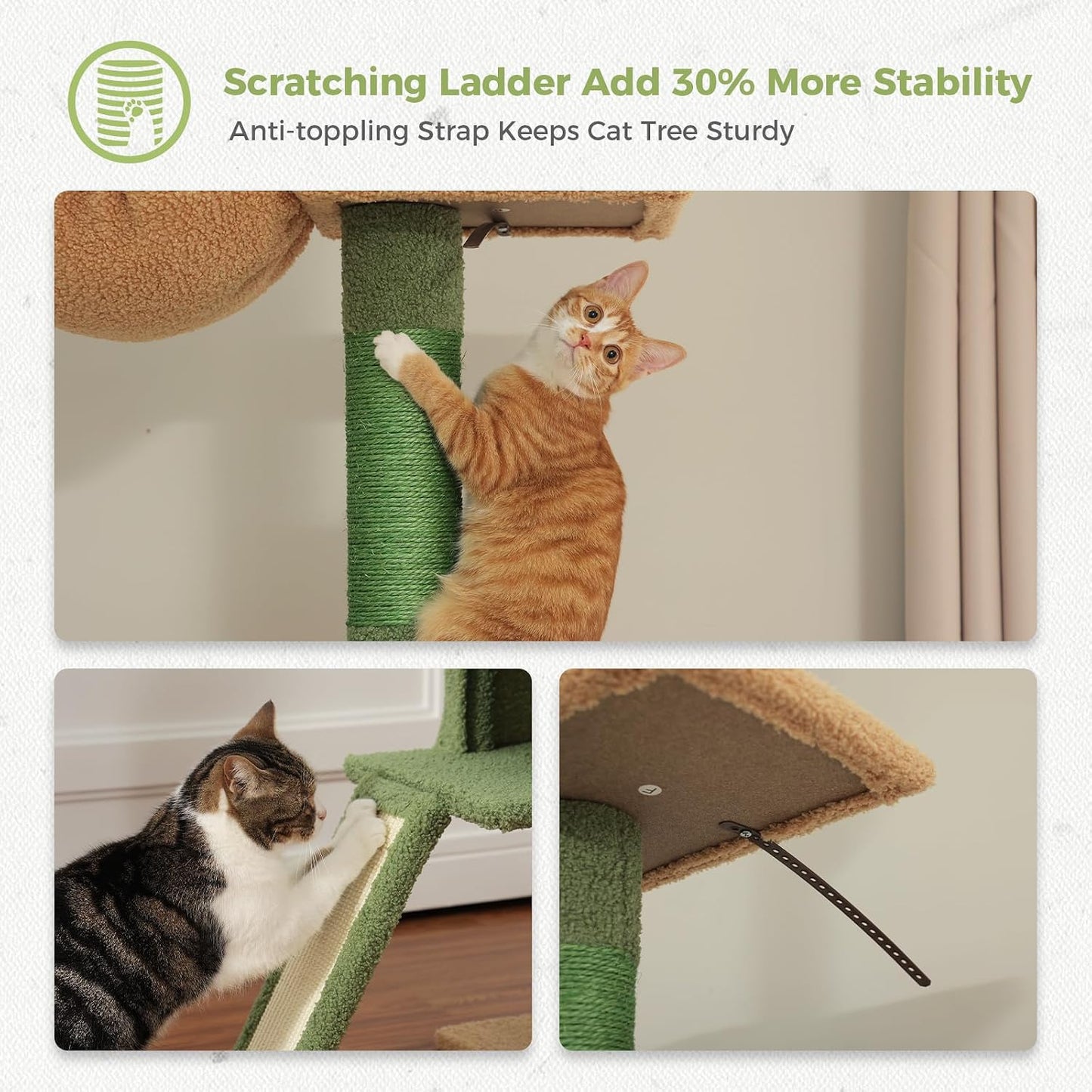 Floor to Ceiling Cat Tree, Cactus Cat Tower, Tall Cat Climbing Tree[87"-100"] Height Adjustable, 5 Levels with Top Perch and Replaceable Hammock for Indoor Cats, Cactus Green