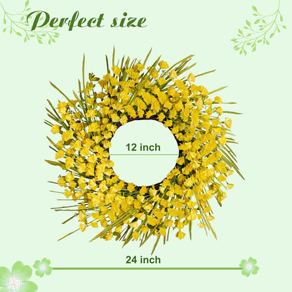 Artificial Spring Wreaths for Front Door 24 inch Spring Wreath Yellow Summer Wreath with Yellow Flowers Berries for Porch Farmhouse Wall Indoor Home Decoration