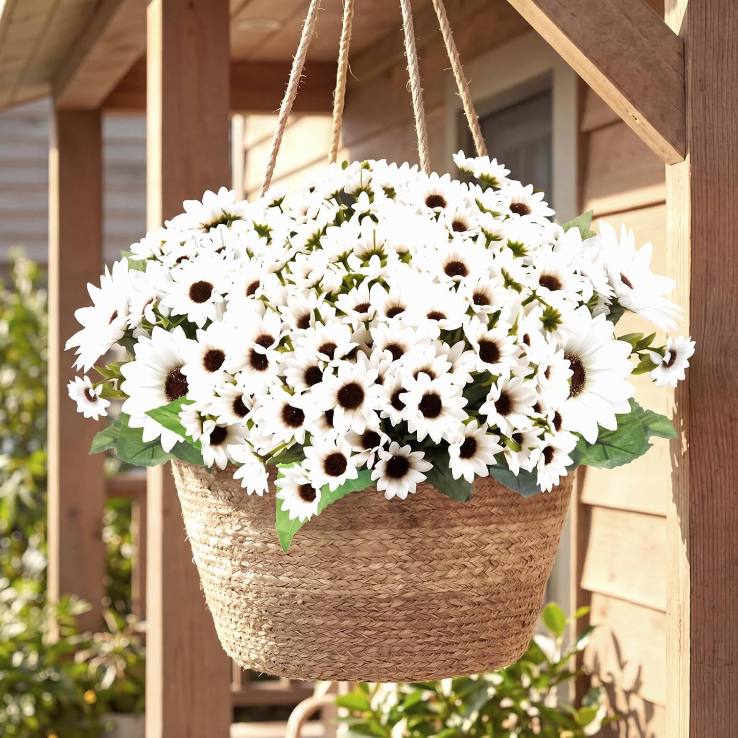 24 Bundles Yellow Sunflower Faux Mums for Outdoor Artificial Flower with Stems Bouquet Fake Plants Bulk UV Resistant Plastic No Fade Wedding Fall Garden Home Window Decor