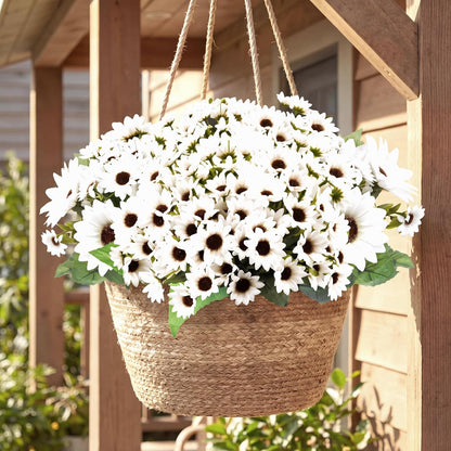 24 Bundles Yellow Sunflower Faux Mums for Outdoor Artificial Flower with Stems Bouquet Fake Plants Bulk UV Resistant Plastic No Fade Wedding Fall Garden Home Window Decor