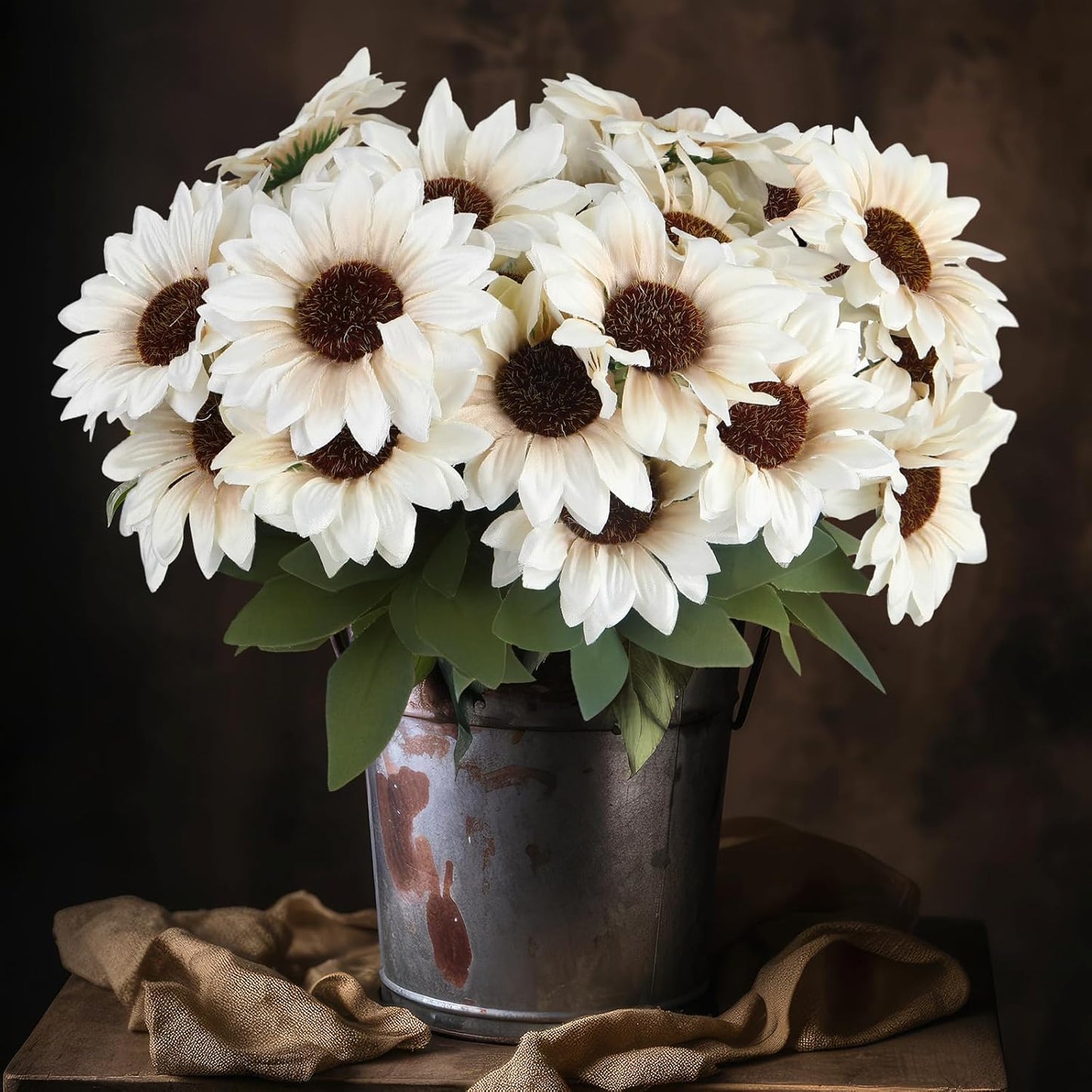 24 Bundles Yellow Sunflower Faux Mums for Outdoor Artificial Flower with Stems Bouquet Fake Plants Bulk UV Resistant Plastic No Fade Wedding Fall Garden Home Window Decor