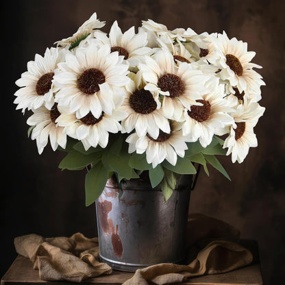 24 Bundles Yellow Sunflower Faux Mums for Outdoor Artificial Flower with Stems Bouquet Fake Plants Bulk UV Resistant Plastic No Fade Wedding Fall Garden Home Window Decor