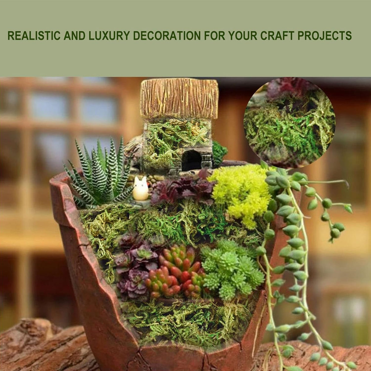 19 OZ Fake Moss for Potted Plants, Artificial Moss for Crafts, Faux Green Moss for Decorative Fake Plants