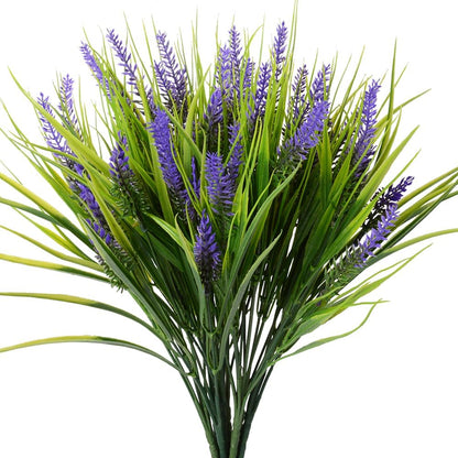 12pcs Artificial Plants Outdoor Fake Grass Plant Artificial Lavender Flower Plant Faux Wheat Grass for Outdoor UV Resistant Plastic Greenery Plants (12, Purple)