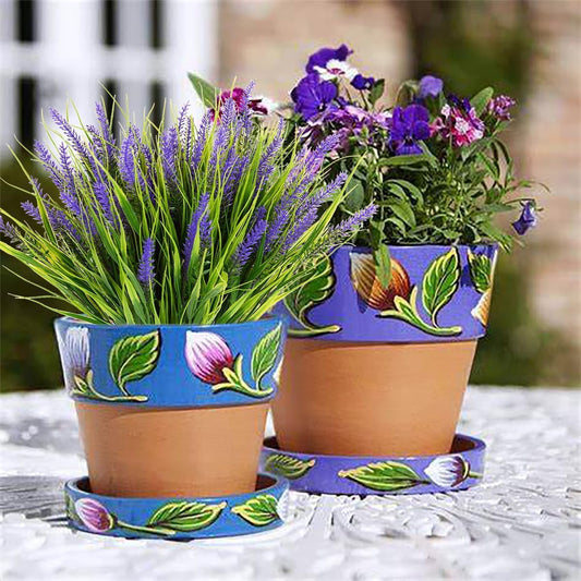 12pcs Artificial Plants Outdoor Fake Grass Plant Artificial Lavender Flower Plant Faux Wheat Grass for Outdoor UV Resistant Plastic Greenery Plants (12, Purple)