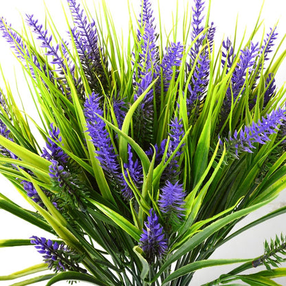 12pcs Artificial Plants Outdoor Fake Grass Plant Artificial Lavender Flower Plant Faux Wheat Grass for Outdoor UV Resistant Plastic Greenery Plants (12, Purple)