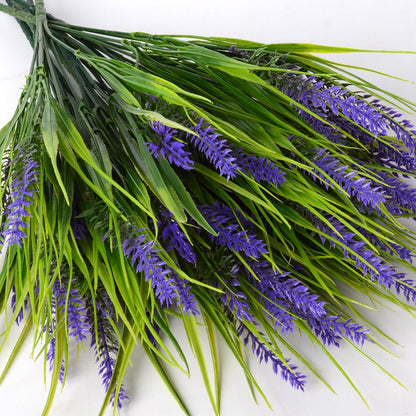 12pcs Artificial Plants Outdoor Fake Grass Plant Artificial Lavender Flower Plant Faux Wheat Grass for Outdoor UV Resistant Plastic Greenery Plants (12, Purple)