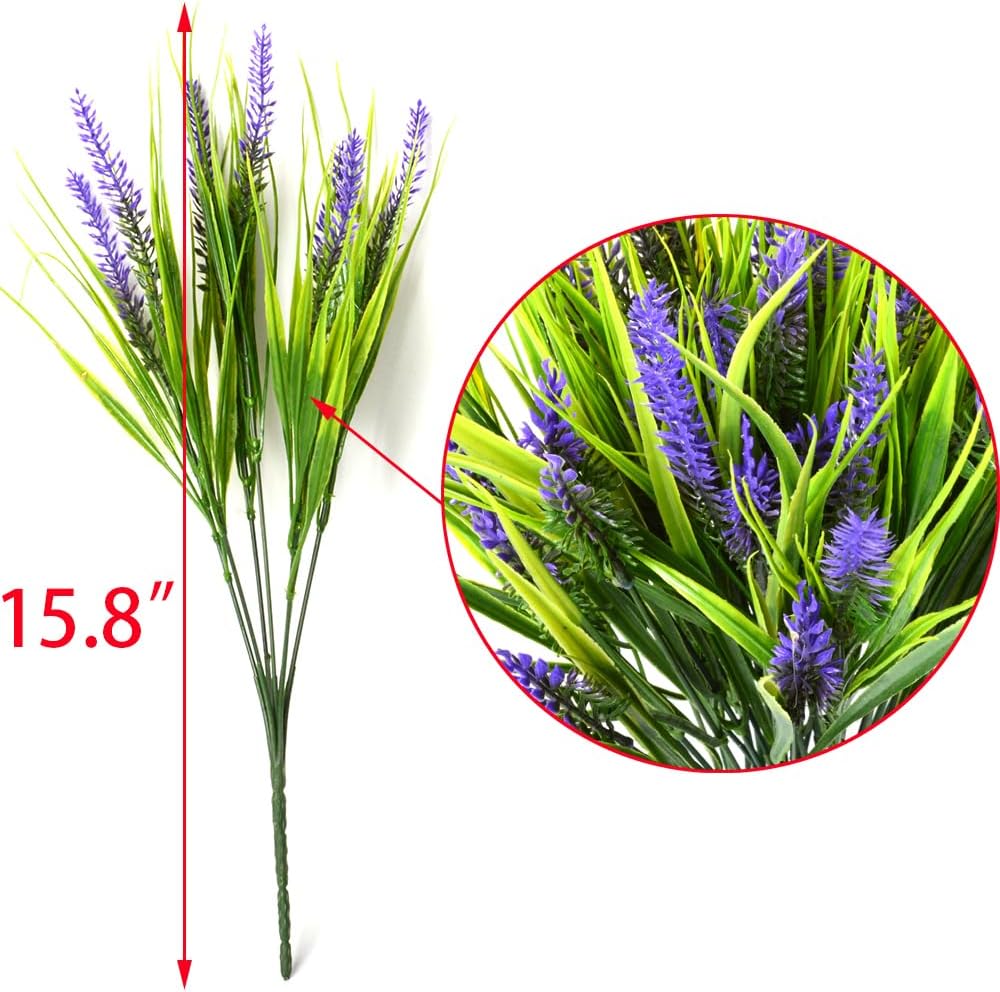 12pcs Artificial Plants Outdoor Fake Grass Plant Artificial Lavender Flower Plant Faux Wheat Grass for Outdoor UV Resistant Plastic Greenery Plants (12, Purple)