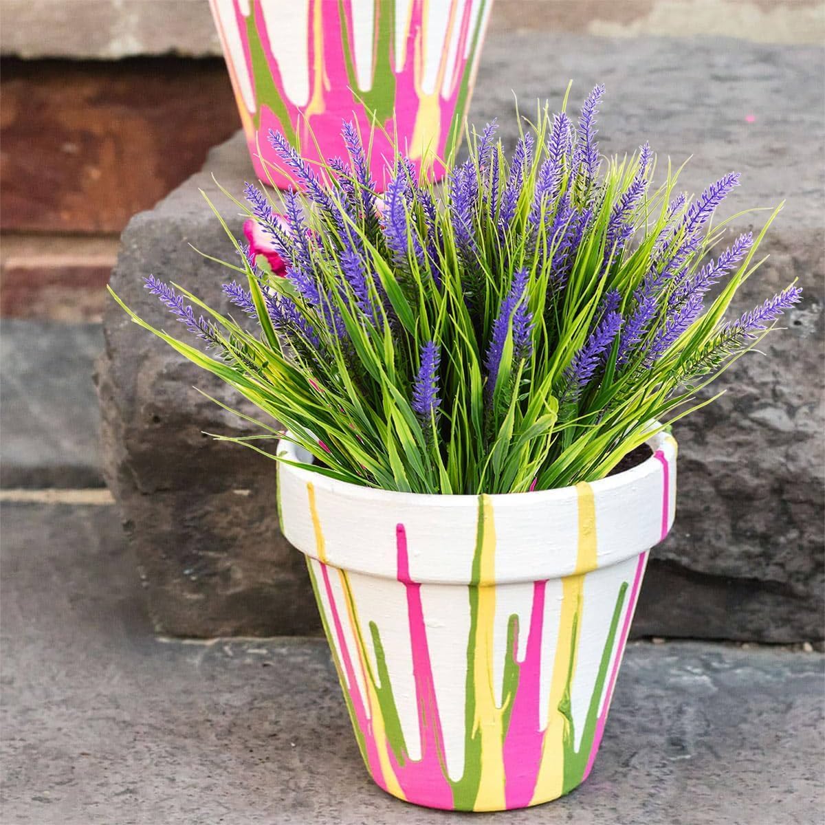 12pcs Artificial Plants Outdoor Fake Grass Plant Artificial Lavender Flower Plant Faux Wheat Grass for Outdoor UV Resistant Plastic Greenery Plants (12, Purple)