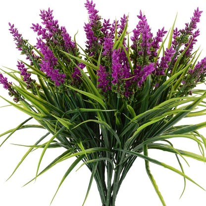 12pcs Artificial Plants Outdoor Fake Grass Plant Artificial Lavender Flower Plant Faux Wheat Grass for Outdoor UV Resistant Plastic Greenery Plants (12, Purple)