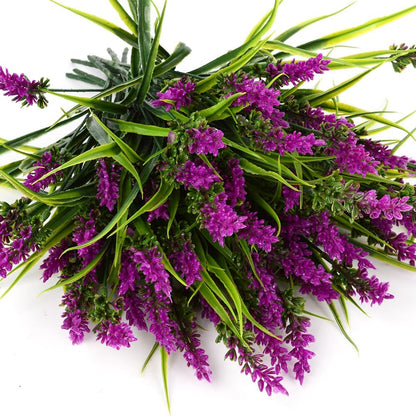 12pcs Artificial Plants Outdoor Fake Grass Plant Artificial Lavender Flower Plant Faux Wheat Grass for Outdoor UV Resistant Plastic Greenery Plants (12, Purple)