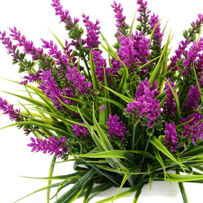 12pcs Artificial Plants Outdoor Fake Grass Plant Artificial Lavender Flower Plant Faux Wheat Grass for Outdoor UV Resistant Plastic Greenery Plants (12, Purple)
