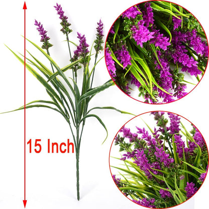12pcs Artificial Plants Outdoor Fake Grass Plant Artificial Lavender Flower Plant Faux Wheat Grass for Outdoor UV Resistant Plastic Greenery Plants (12, Purple)