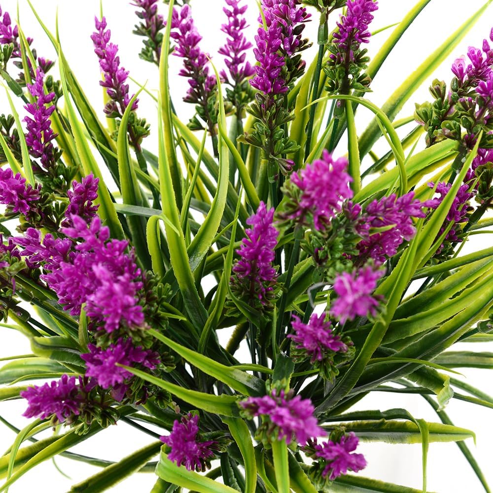 12pcs Artificial Plants Outdoor Fake Grass Plant Artificial Lavender Flower Plant Faux Wheat Grass for Outdoor UV Resistant Plastic Greenery Plants (12, Purple)