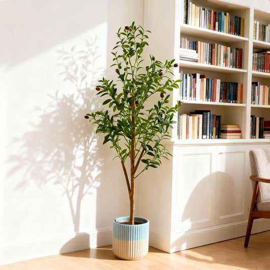 4FT Artificial Olive Tree Indoor, Tall Faux Olive Tree with Pot&Basket, Large Fake Olive Tree with Realistic 576 Silk Leaves and 32 Fruits for Living Room Home Office Decor.