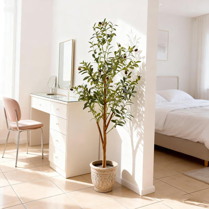 4FT Artificial Olive Tree Indoor, Tall Faux Olive Tree with Pot&Basket, Large Fake Olive Tree with Realistic 576 Silk Leaves and 32 Fruits for Living Room Home Office Decor.