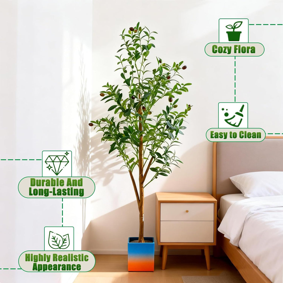 4FT Artificial Olive Tree Indoor, Tall Faux Olive Tree with Pot&Basket, Large Fake Olive Tree with Realistic 576 Silk Leaves and 32 Fruits for Living Room Home Office Decor.