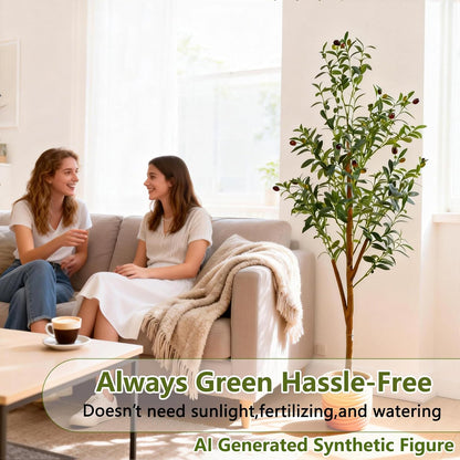4FT Artificial Olive Tree Indoor, Tall Faux Olive Tree with Pot&Basket, Large Fake Olive Tree with Realistic 576 Silk Leaves and 32 Fruits for Living Room Home Office Decor.