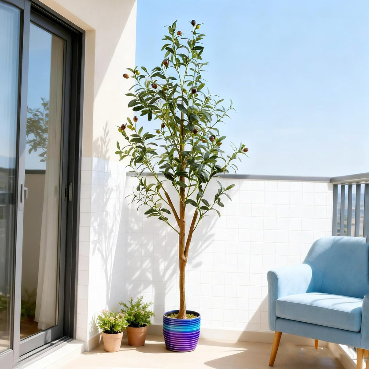 4FT Artificial Olive Tree Indoor, Tall Faux Olive Tree with Pot&Basket, Large Fake Olive Tree with Realistic 576 Silk Leaves and 32 Fruits for Living Room Home Office Decor.