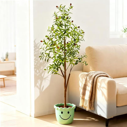 4FT Artificial Olive Tree Indoor, Tall Faux Olive Tree with Pot&Basket, Large Fake Olive Tree with Realistic 576 Silk Leaves and 32 Fruits for Living Room Home Office Decor.