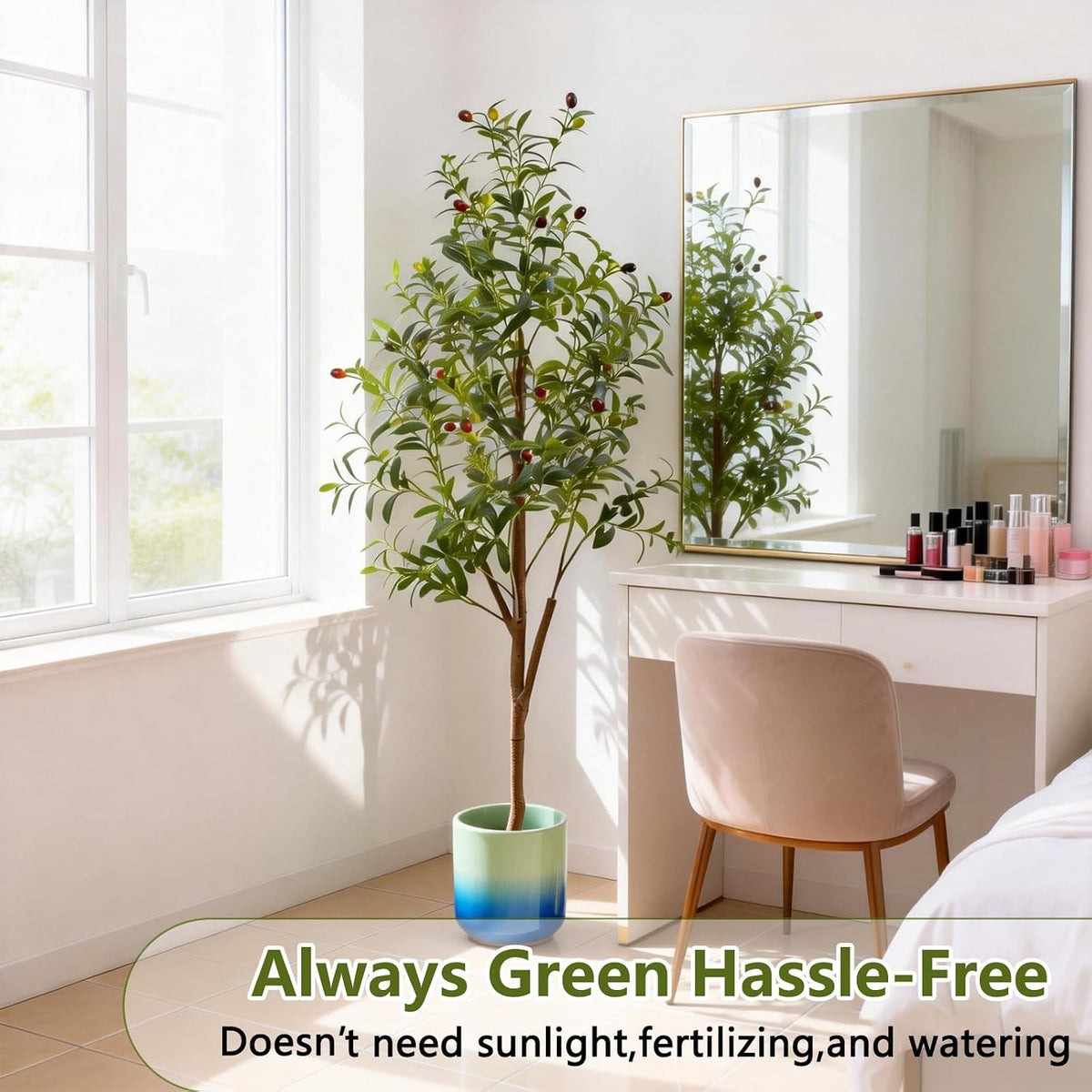 4FT Artificial Olive Tree Indoor, Tall Faux Olive Tree with Pot&Basket, Large Fake Olive Tree with Realistic 576 Silk Leaves and 32 Fruits for Living Room Home Office Decor.