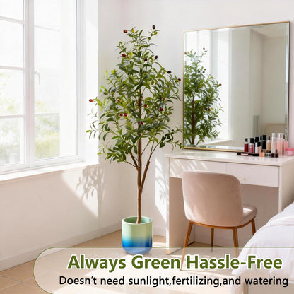 4FT Artificial Olive Tree Indoor, Tall Faux Olive Tree with Pot&Basket, Large Fake Olive Tree with Realistic 576 Silk Leaves and 32 Fruits for Living Room Home Office Decor.