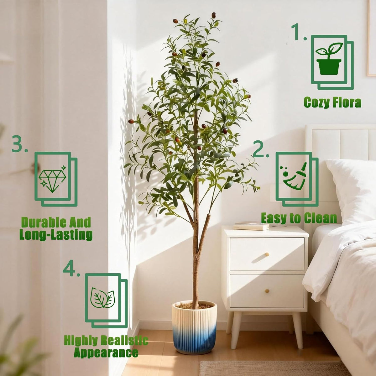 4FT Artificial Olive Tree Indoor, Tall Faux Olive Tree with Pot&Basket, Large Fake Olive Tree with Realistic 576 Silk Leaves and 32 Fruits for Living Room Home Office Decor.