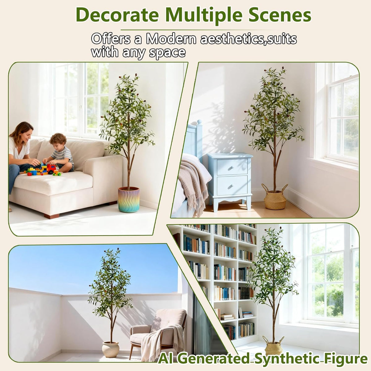 4FT Artificial Olive Tree Indoor, Tall Faux Olive Tree with Pot&Basket, Large Fake Olive Tree with Realistic 576 Silk Leaves and 32 Fruits for Living Room Home Office Decor.
