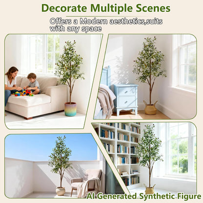4FT Artificial Olive Tree Indoor, Tall Faux Olive Tree with Pot&Basket, Large Fake Olive Tree with Realistic 576 Silk Leaves and 32 Fruits for Living Room Home Office Decor.
