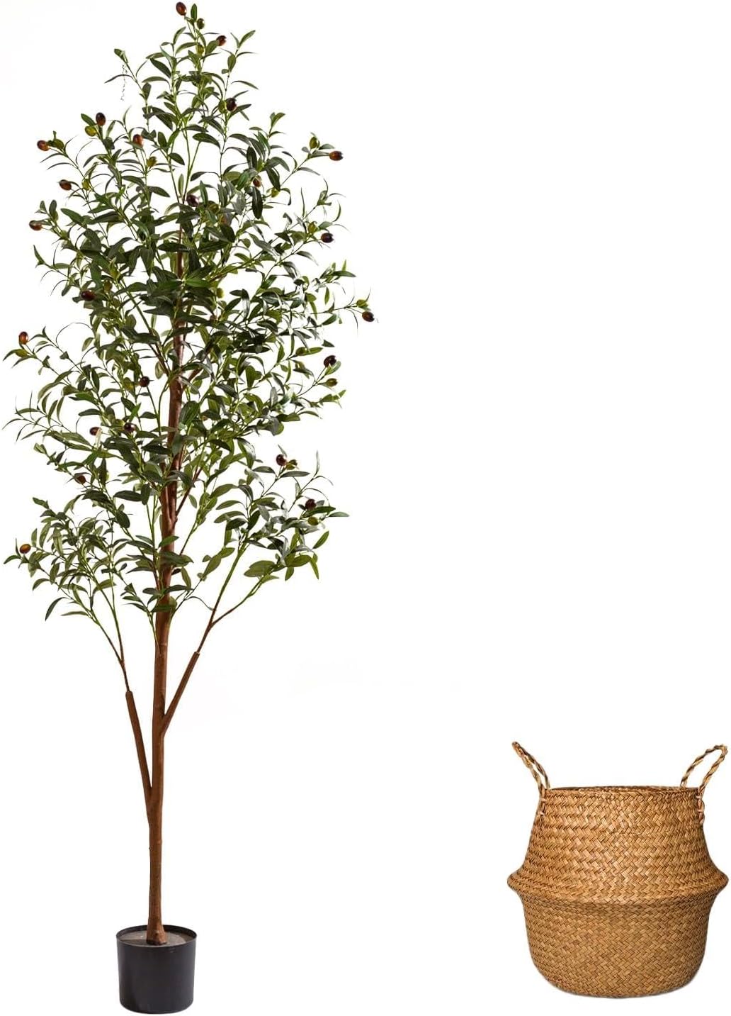 4FT Artificial Olive Tree Indoor, Tall Faux Olive Tree with Pot&Basket, Large Fake Olive Tree with Realistic 576 Silk Leaves and 32 Fruits for Living Room Home Office Decor.