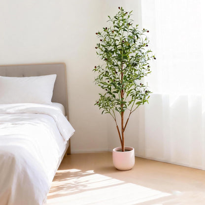 4FT Artificial Olive Tree Indoor, Tall Faux Olive Tree with Pot&Basket, Large Fake Olive Tree with Realistic 576 Silk Leaves and 32 Fruits for Living Room Home Office Decor.