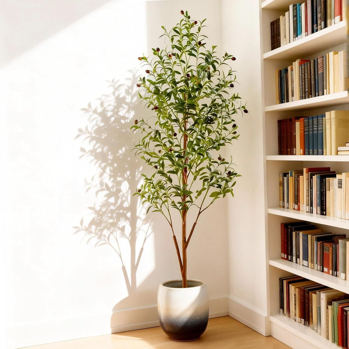 4FT Artificial Olive Tree Indoor, Tall Faux Olive Tree with Pot&Basket, Large Fake Olive Tree with Realistic 576 Silk Leaves and 32 Fruits for Living Room Home Office Decor.