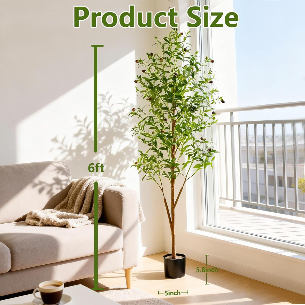 4FT Artificial Olive Tree Indoor, Tall Faux Olive Tree with Pot&Basket, Large Fake Olive Tree with Realistic 576 Silk Leaves and 32 Fruits for Living Room Home Office Decor.