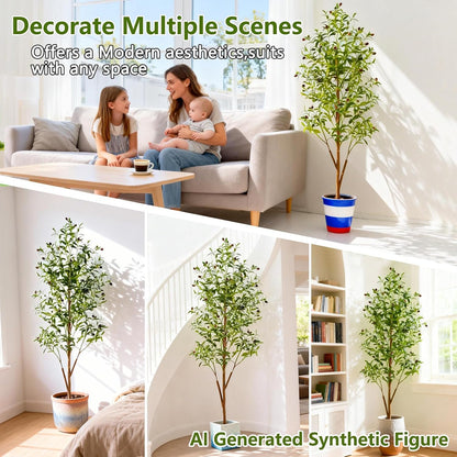 4FT Artificial Olive Tree Indoor, Tall Faux Olive Tree with Pot&Basket, Large Fake Olive Tree with Realistic 576 Silk Leaves and 32 Fruits for Living Room Home Office Decor.