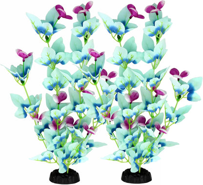 16 Inch Silk Aquarium Fish Tank Plant Betta Fish Tank Decor,2 Pack | Aquarium Plants Aquarium Decoration (White-Blue)