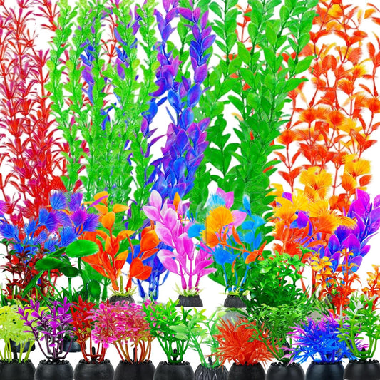 25 Pack Aquarium Plants, Fish Tank Decoration Colorful Artificial Fish Tank Decor Plants Aquarium Decorations for Household and Office Aquarium Simulation, Small to Large and Tall