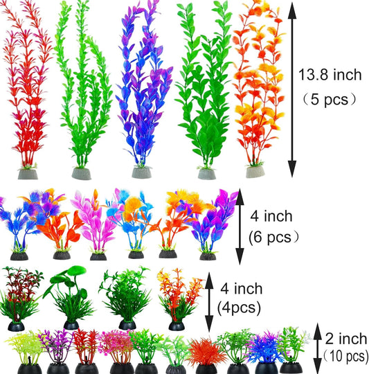 25 Pack Aquarium Plants, Fish Tank Decoration Colorful Artificial Fish Tank Decor Plants Aquarium Decorations for Household and Office Aquarium Simulation, Small to Large and Tall