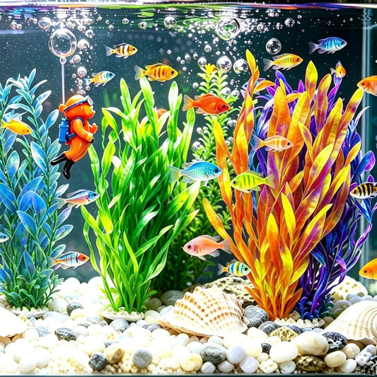 2 Pack Aquarium Decor Artificial Seaweed Water Plants, Extra Large 23.6 Inches Fish Tank Plastic Plants, Tall Fish Tank Decorations with a Aquarium Diver Ornament (Green)