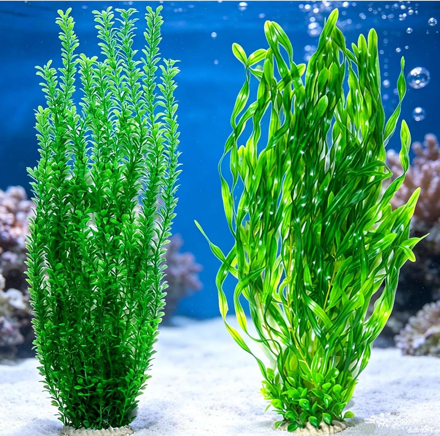 2 Pack Aquarium Decor Artificial Seaweed Water Plants, Extra Large 23.6 Inches Fish Tank Plastic Plants, Tall Fish Tank Decorations with a Aquarium Diver Ornament (Green)