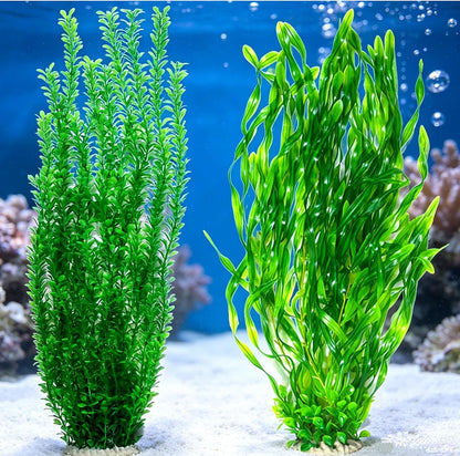 2 Pack Aquarium Decor Artificial Seaweed Water Plants, Extra Large 23.6 Inches Fish Tank Plastic Plants, Tall Fish Tank Decorations with a Aquarium Diver Ornament (Green)