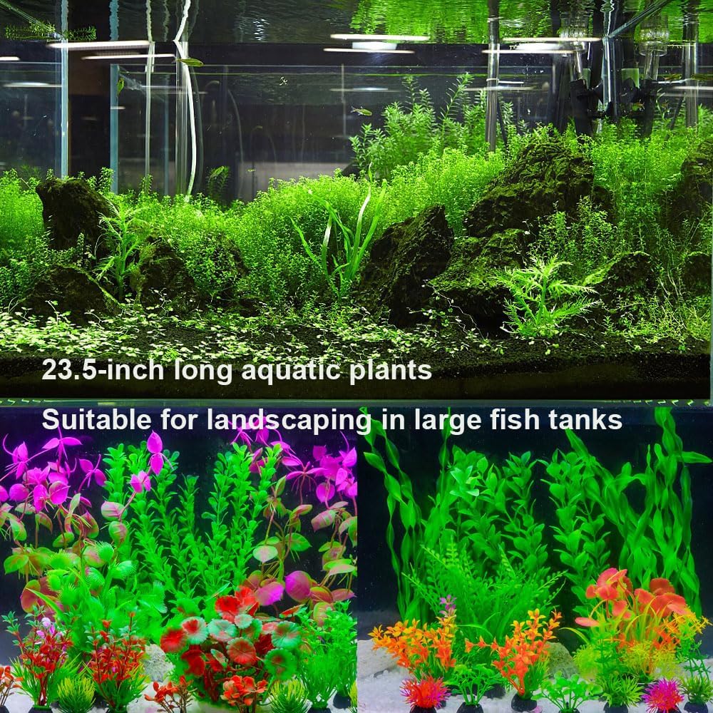 2 Pack Aquarium Decor Artificial Seaweed Water Plants, Extra Large 23.6 Inches Fish Tank Plastic Plants, Tall Fish Tank Decorations with a Aquarium Diver Ornament (Green)